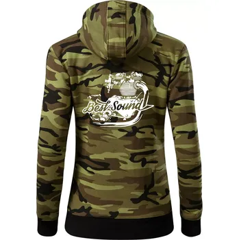 Dámská mikina Moto Best Sound - Dámská mikina trendy zipper s kapucí - S ( Zelený maskáč )