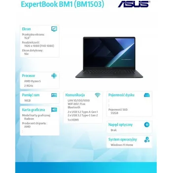 Notebook Notebook Asus ExpertBook BM1503CDA-S70416W 15,6FHD R5-7535U 16GB 512GB W11