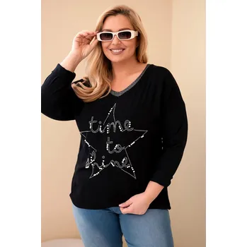 Dámská halenka Dámská blůza Plus Size s nápisem a perlami černá UNI