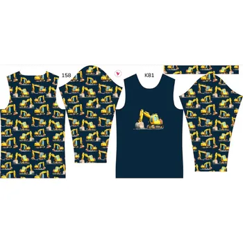 Panel na dětské termo tričko s dlouhým rukávem 158 bagry tmavě modré