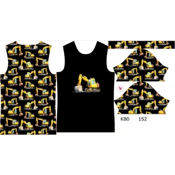 Panel na dětské funkční tričko s krátkým rukávem 152 bagry černé