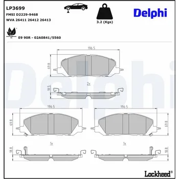 Brzdová destička Sada brzdových destiček, kotoučová brzda DELPHI LP3699