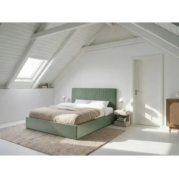 Postel Postel s úložným prostorem zelená buklé čalounění 180 x 200 cm vysoké prošívané čelo nábytek do ložnice Beliani