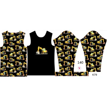 Panel na dětské funkční tričko s dlouhým rukávem 140 bagry černé