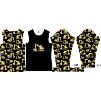 Panel na dětské termo tričko s dlouhým rukávem 134 bagry černé