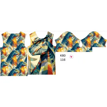 Panel na dětské funkční tričko s krátkým rukávem 116 geometrická godzila