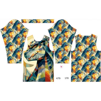 Panel na dětské funkční tričko s dlouhým rukávem 170 geometrická godzila