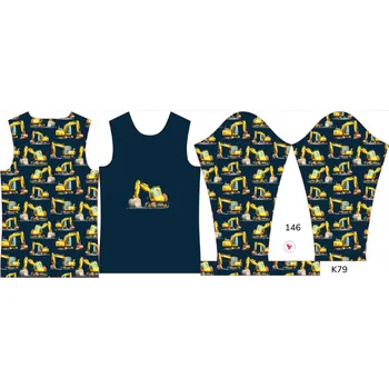 Panel na dětské funkční tričko s dlouhým rukávem 146 bagry tmavě modré