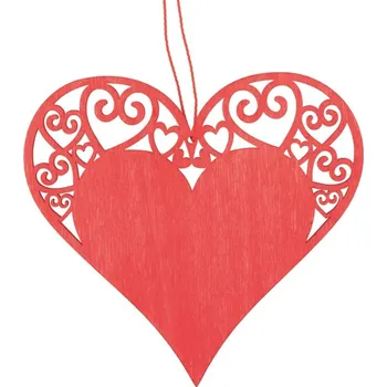 Srdce dřevěné na zavěšení 10 cm, červené