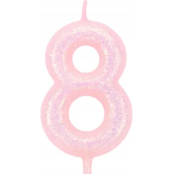 Dortová svíčka PERLOVÁ SVÍČKA Číslice 8. NAROZENINOVÁ RŮŽOVÁ BROKÁTOVÁ NA DORT