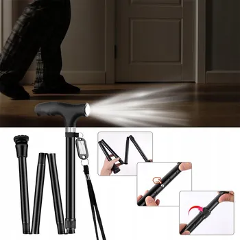 SILNÁ SKLÁDACÍ NASTAVITELNÁ HŮL PRO INVALIDY S MĚKKOU RUKOJETÍ A LED SVĚTLEM