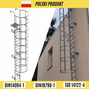 Žebřík NOUZOVÝ ŽEBŘÍK S OCHRANNÝM KOŠEM A PLOŠINOU 3,6 M, POZINK