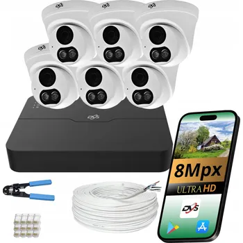 Bezpečnostní kamera IP monitoring sada 6 kopulovitých kamer 8Mpx 4K PoE DVS Záznamník se zvukem