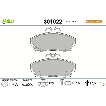 Brzdová destička Sada brzdových destiček, kotoučová brzda VALEO 301022