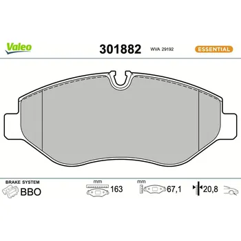Brzdová destička Sada brzdových destiček, kotoučová brzda VALEO 301882