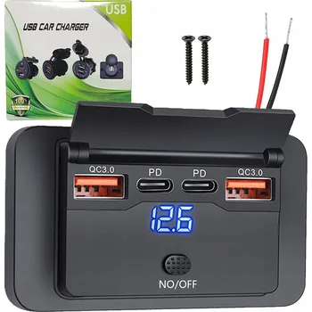 Auto elektroinstalace Autozásuvka montážní 12V 24V 4 USB ON OFF Krytka