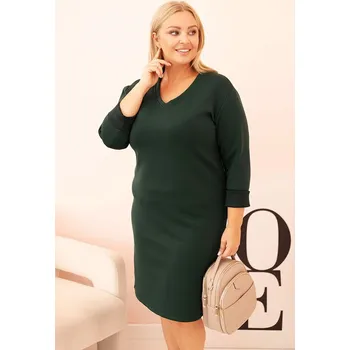 Dámské šaty Dámská plus size sukýnka máslová s výstřihem do V a rukávem tmavě zelená UNI
