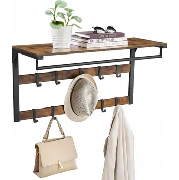 Věšák Šatní ramínko z kovu Vasagle, černý, retro dřevo, odstíny hnědé