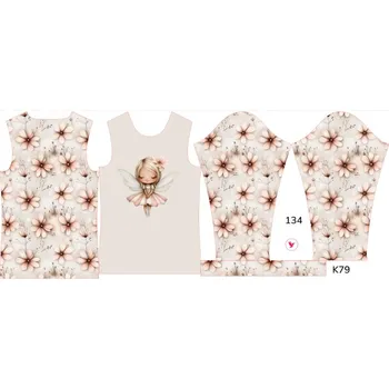 Panel na dětské funkční tričko s dlouhým rukávem 134 květinová víla