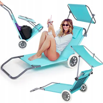 Zahradní lehátko Lehátko turistické ocelové vícebarevné s opěrkou hlavy a stříškou