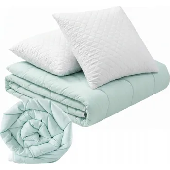 přikrývka Přikrývka 160x200 cm Teplá Prošívaná Celoroční MÁTOVĚ BÍLÁ +polštáře 50x60