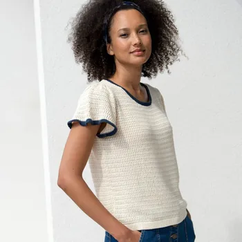 Pánské tričko Blancheporte Úpletové tričko s kontrastním lemováním režná/nám.modrá 50