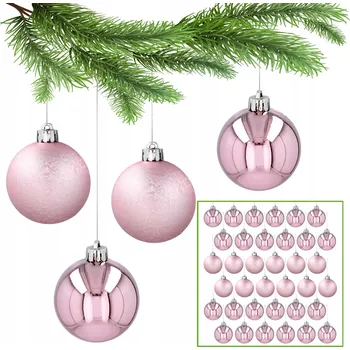 Vánoční dekorace Růžové vánoční vánoční baňky, sada plastových koulí, 5 cm, 36 ks