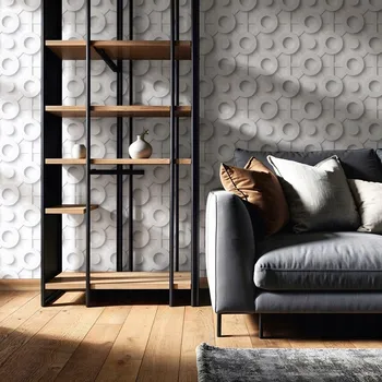 Tapeta TAPETA DO POKOJE OBÝVACÍHO POKOJE GEOMETRICKÉ KRUHY 3D EFEKT ŠEDÁ TAPETA