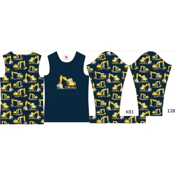 Panel na dětské termo tričko s dlouhým rukávem 128 bagry tmavě modré