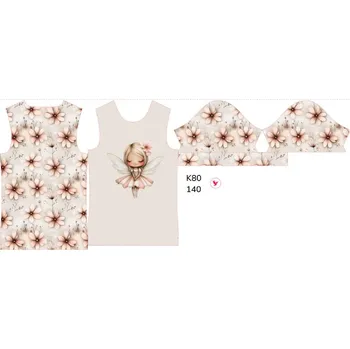 Panel na dětské funkční tričko s krátkým rukávem 140 květinová víla