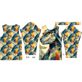 Panel na dětské funkční tričko s dlouhým rukávem 158 geometrická godzila