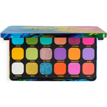 Oční stíny Revolution paleta 18 očních stínů s barevnými podložkami a záblesky Bird of Paradise