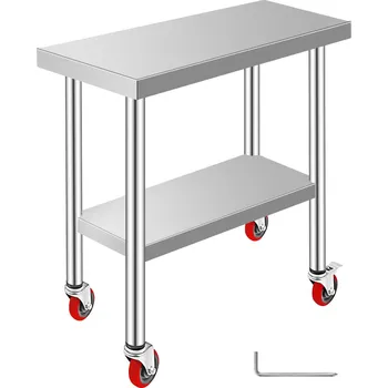 Dílenský stůl Vevor Pracovní stůl nerez 30×12" se 4 kolečky a nastavitelnou policí