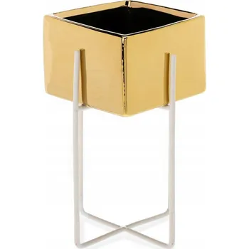 Květináč Zlatý květináč obal na květináč kovový bílý 21 cm