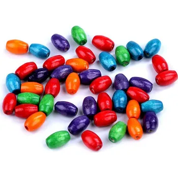Dětské navlékací korálky Dřevěné korálky oliva 7x10 mm, střední, mix č. 4