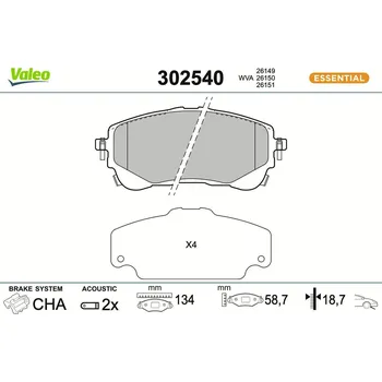 Brzdová destička Sada brzdových destiček, kotoučová brzda VALEO 302540