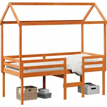 Postel Vysoká dětská postel s baldachýnem, borovice, voskově hnědá, 195,5 x 95,5 x 89 cm