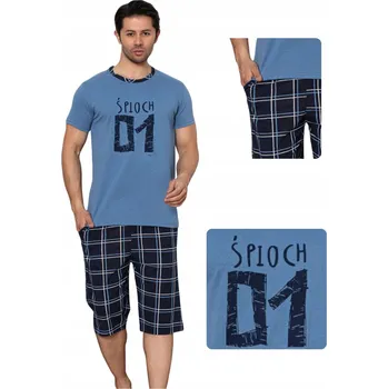 Dámské noční prádlo Pánské bavlněné pyžamo modré, 3/4 kalhoty, overal, vtipné XL