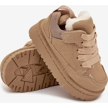 Dívčí sněhule Dětské zateplené sneakers s kožíškem Mireen – béžové Velikost: 26