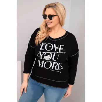 Dámská halenka Dámská blůza Plus Size s nápisem Love You More roztrhaná černá UNI