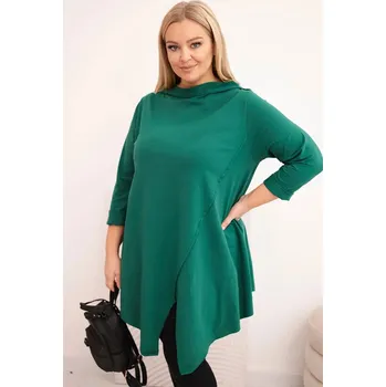Dámská halenka Dámská bavlněná blůza Plus Size asymetrická s ohrnovacím rukávem tmavě zelená UNI