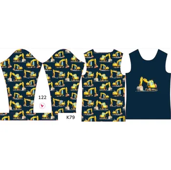 Panel na dětské funkční tričko s dlouhým rukávem 122 bagry tmavě modré