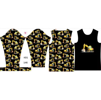 Panel na dětské termo tričko s dlouhým rukávem 146 bagry černé