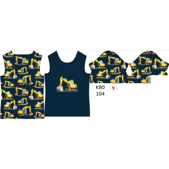 Panel na dětské funkční tričko s krátkým rukávem 104 bagry tmavě modré