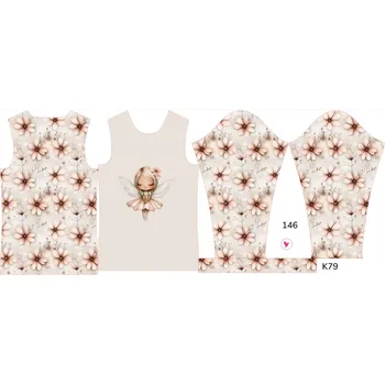 Panel na dětské funkční tričko s dlouhým rukávem 146 květinová víla