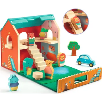 Dřevěná hračka Dřevěný domeček se zvířátky SoftiHouse