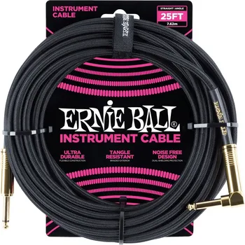 Audio kabel Ernie Ball 25' Braided Cable Black + prodloužená záruka 3 roky