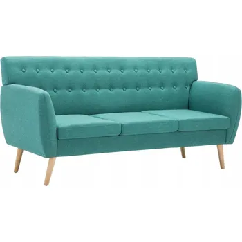 Pohovka Třímístná pohovka z MDF a látky, nohy z kaučukového dřeva, zelená, 172x70x