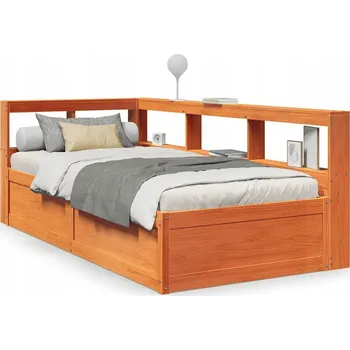 Postel Postel s regálem, voskově hnědá, 218,5 x 108,5 x 80 cm, masivní borovicové dřevo