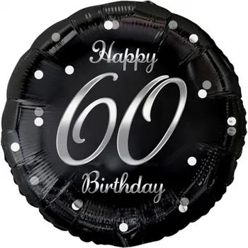 Balónek Fóliový balónek Happy 60 Birthday, černý a stříbrný